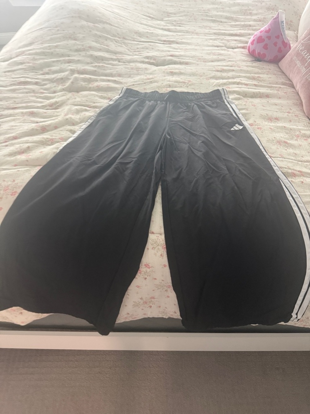 adidas Black Wide-Leg Track Pants with White Stripes